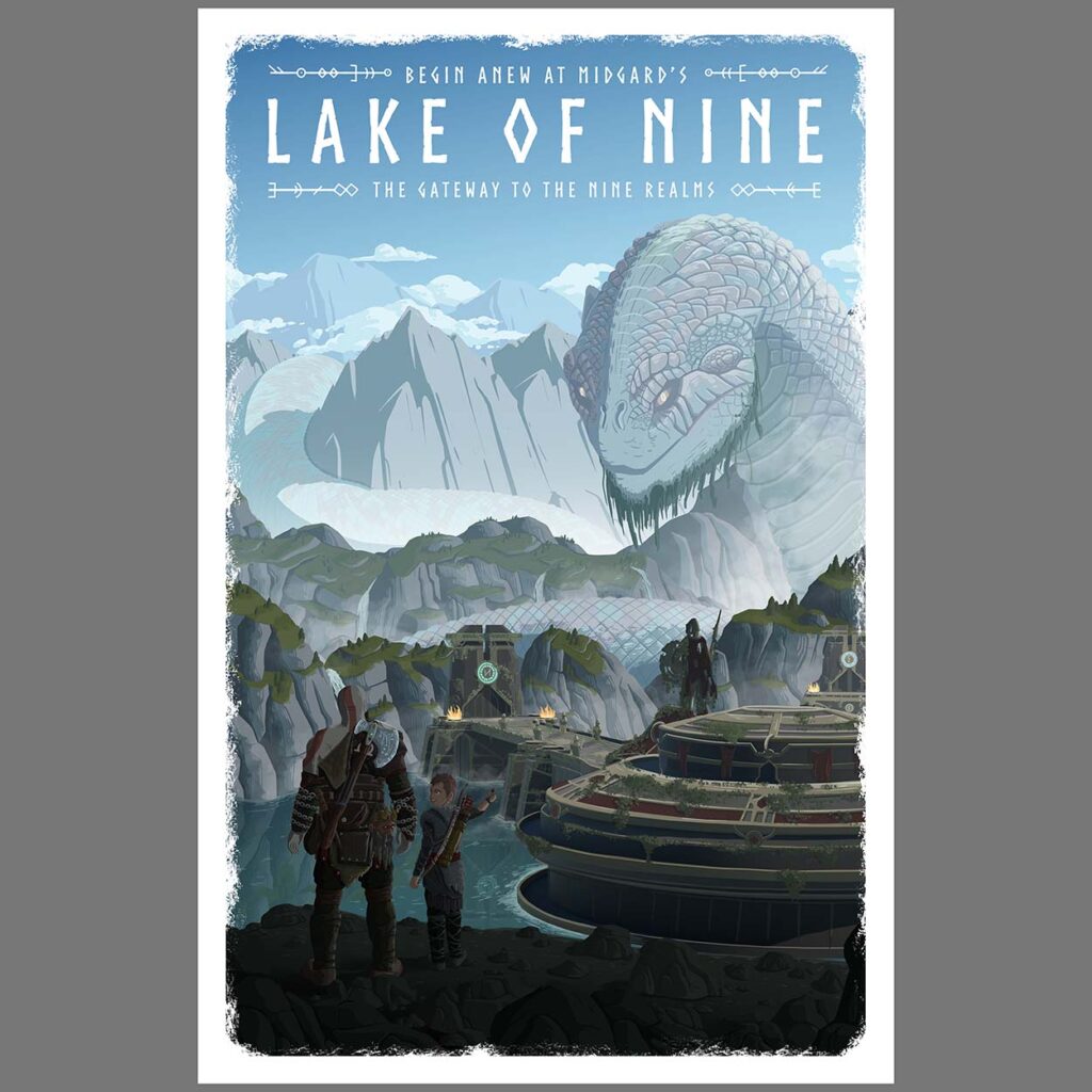 Lake Of Nine God Of War Travel Poster Free DLC Artwork